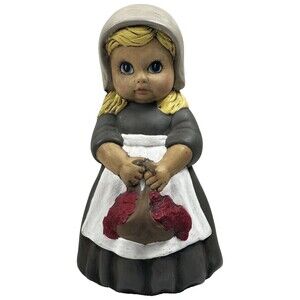 Vintage Girl Pilgrim Figurine - 10" Tall - Blue Eyes, Blond Hair - Thanksgiving